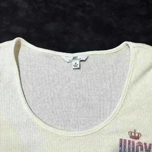 Y2K Juicy Couture Womens Logo Waffle Scoop Neck Long Sleeve Top Size Medium - Picture 8 of 9